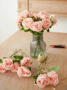 10pcs Artificial Single Rose Flower, Suitable For Spring/Summer Decor, Restaurant, Bedroom, Tabletop, Furniture, Vase DIY, Wedding Decoration, Holiday Gift - Blush Pink - View 5