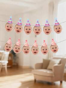 7/14/21pc Banner sinh nhật 1 tuổi hình mặt em bé tùy chỉnh – Dây trang trí ảnh cá nhân hóa, Cờ banner chúc mừng sinh nhật tùy chỉnh, Banner sinh nhật, Banner ảnh, Banner hình mặt em bé, Tiệc sinh nhật đầu tiên, Banner tiệc hình mặt em bé, Dành cho gia đình - trời xanh - Xem 5