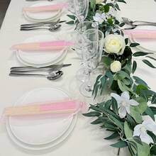 1/5/10/20/30/40支粉色纸折扇，竹制手持扇，新娘伴娘竹纸扇，单身派对装饰，拍照道具，DIY便携式竹纸扇，生日派对装饰，适用于订婚、毕业、婚礼派对装饰，家居卧室餐桌装饰，派对表演拍照道具，家居客厅办公室装饰 - 粉色 - 查看 5