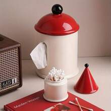 Modern Minimalist Toothpick Box - Elegant House-Shaped Organizer With Open Lid, Beige & Red Accent Table Decor Dining, Bathroom, Office - Multi-Purpose Storage Toothpicks, Floss, Swabs - Luxury Decoration Idea, Decorative Toothpicks - 紅色 - 查看 7