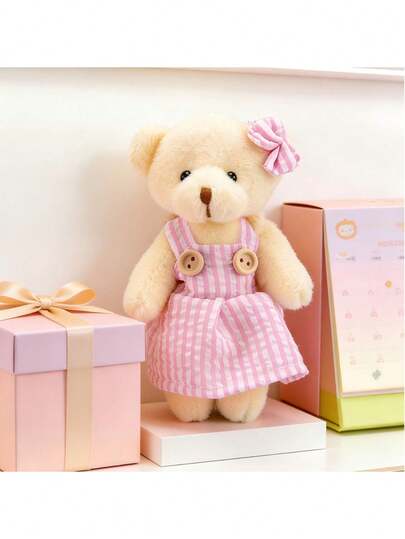粉色条纹泰迪熊毛绒玩具，可作玩偶、熊形包包、礼品装饰，是情人节、圣诞节、万圣节、生日的完美礼物。泰迪熊，小泰迪熊，毛绒泰迪熊，泰迪熊毛绒玩具，盒装泰迪熊，可爱泰迪熊，可穿裙子的泰迪熊，派对礼物，节日礼物，迷你毛绒玩具，做工精致，舒适毛绒玩具，送给他的礼物