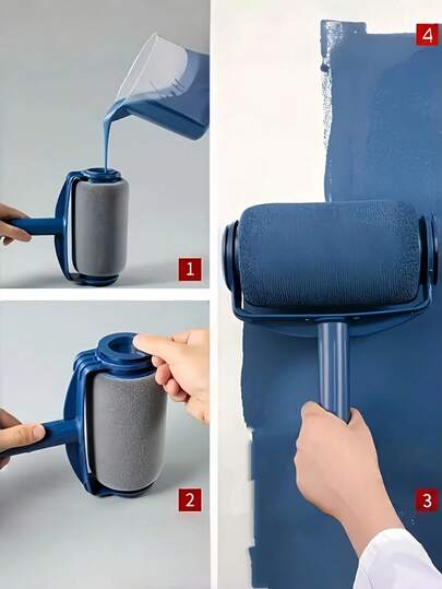 1pc Large Self-Adhesive Paint Roller Brush, Wall Paint Brush, Latex Paint Wall Brush - Durable Plastic Wall Paint Accessories, Single Large Roller Brush With Seam