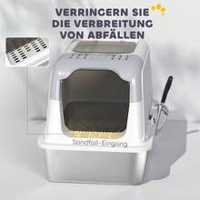 PawHut Katzenklo Edelstahl mit Deckel Katzentoilette mit Haube Schaufel Deodorierungsbeutel Doppelgänge Katzentoilette für Katzen bis 7 kg 60,4 x 40,4 x 41,8 cm Weiß - Einheitsgröße - Übersicht 6