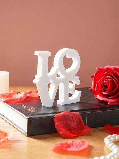 1pc, 4.33*4.33 Inch White Double Layer LOVE Letter Decor Ornament, Indoor Tabletop Cozy Decorative Letter Plaque, Valentine's Day Wedding Anniversary Decor LOVE Piece