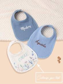 1pc Custom Text Embroidered Baby U-Shaped Bib, Soft & Comfortable, Absorbent & Breathable, Suitable For Boys & Girls, All Seasons, Newborn Gift - Multicolor - View 1