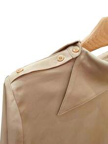 Women's Elegant Casual Daily Solid Color Irregular Collar Ruffle Design Button Cuff Lantern Sleeve Long Sleeve Casual Blouse, Spring/Autumn - Maroon - View 7