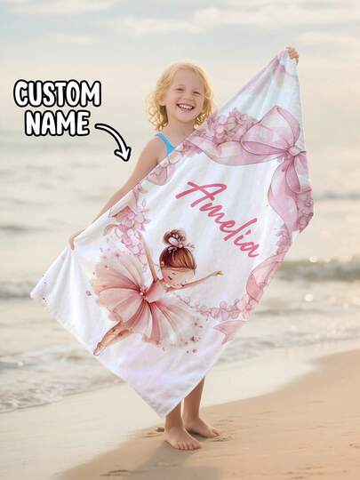 1pc Personalized Kids Beach Towel, Summer Birthday Gift, Full Of Summer Vibe, Suitable For Girls' Beach Trip, Customized Beach Towel, Swimming Pool, Beach Decor