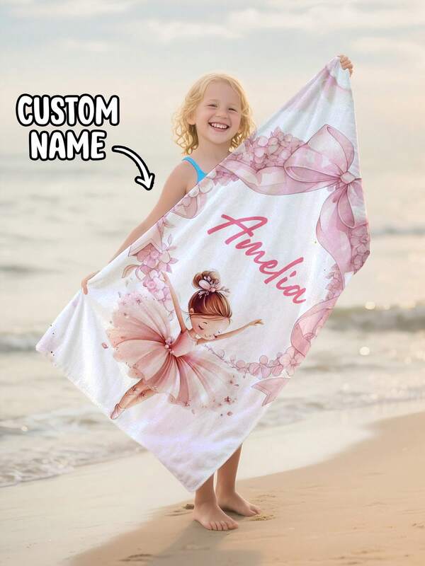 1pc Personalized Kids Beach Towel, Summer Birthday Gift, Full Of Summer Vibe, Suitable For Girls' Beach Trip, Customized Beach Towel, Swimming Pool, Beach Decor