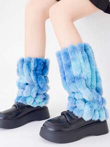 1 Pair Y2K Retro Faux Fur Fuzzy Leg Warmers, Candy Color Tie-Dye Warm Dance Subculture Gothic Style Leg Warmers - Multicolor - View 9