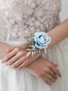 1pc/6pcs Luxury Princess Rose Flower With Faux Greenery & Pearl Bracelet, Suitable For Bride, Groom, Bridesmaids, Weddings, Engagements, Parties, Events