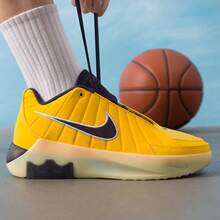 Nike 兒童舒適透氣緩震訓練多功能運動休閒籃球鞋 - 黃色/黑紫色 - 查看 6
