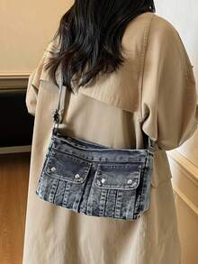 Túi đeo vai nữ phong cách retro thời trang, túi xách tay đa năng chất lượng cao, túi denim sành điệu độc đáo. - Xanh đậm - Xem 7