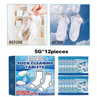 JUE FISH 袜子清洁泡腾片，温和去除顽固污渍和异味，令袜子和鞋子清新洁净