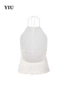Áo hai dây dáng suông thanh lịch, lãng mạn, hở lưng, xếp ly, chất liệu vải dệt của YIU dành cho nữ, thích hợp cho kỳ nghỉ hè, ngày Valentine. - Kem - Xem 8