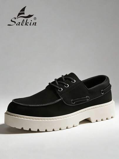 Minimalist Designer Men's Casual Shoes, Retro Soft Suede-Like Upper, Affordable High-End Feel, Soft & Comfortable Round Toe Formal Leather Shoes, Elegant Gentleman Business Thickened Outsole, Daily Walking Shoes, Suitable For Couples, Outings, Parks, Parties, Weddings, Holidays, Gifts. Size Runs Small, Please Order One Size Up.