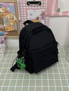 休闲百搭纯色轻便尼龙背包 - 黑色 - 查看 4