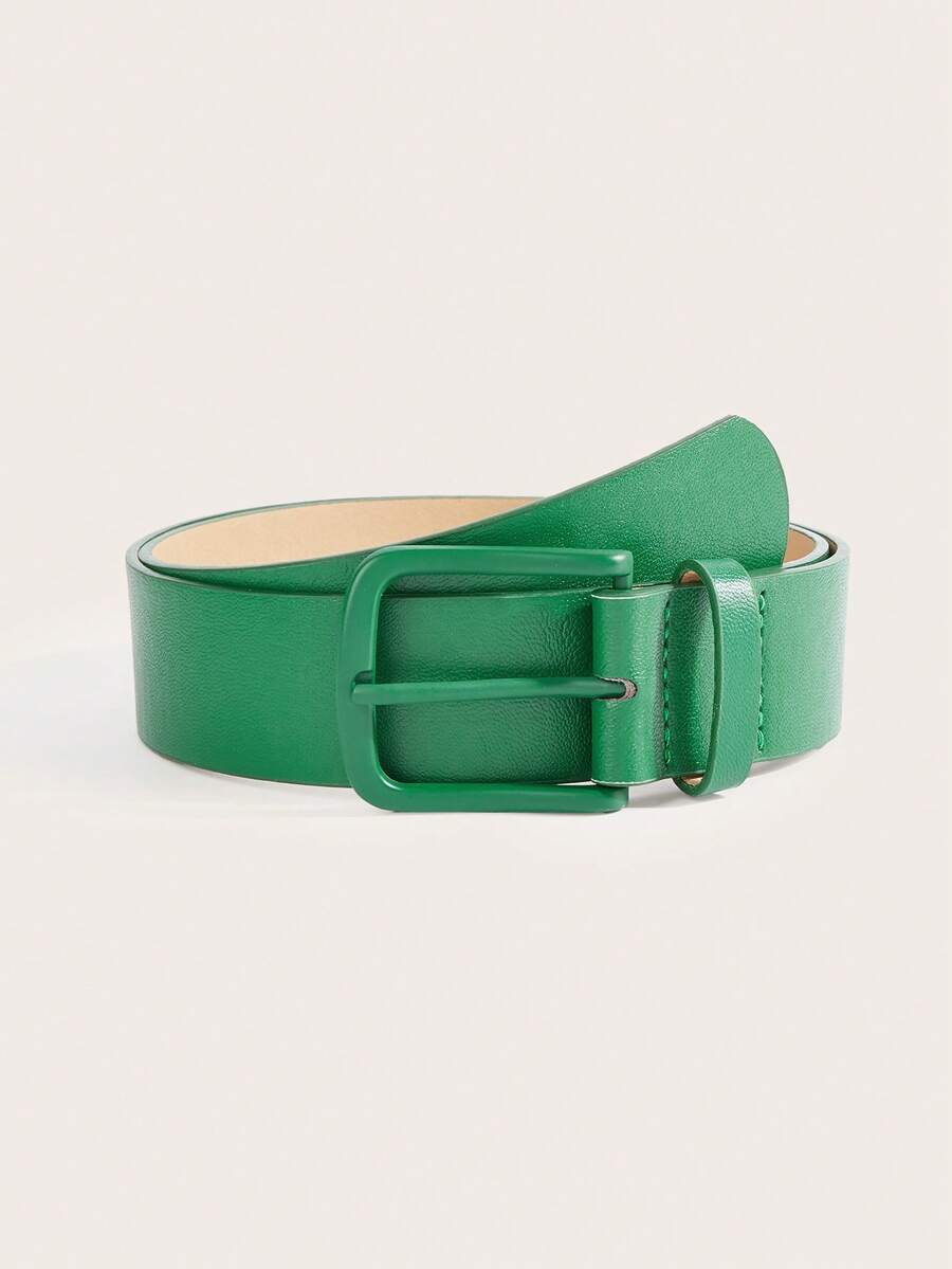 1pc Women's Vintage Gold Square Buckle Rivet Belt, Suitable For Dresses And Coats - Green - View 1