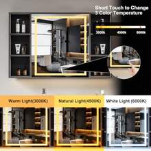 CYPNGenérico Espejo para Baño con Gabinete y Luz LED Botiquín de Pared con 3 Colores de Iluminación Regulable Armario de Almacenamiento para Baño Moderno 40x60cm NegroFashion - blanco - Ver 4