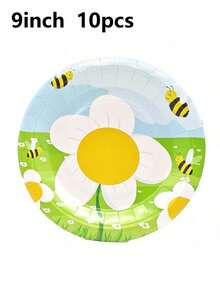 10pcs Bee Themed Party Plates, Tissue Cups, Tablecloths, Bee Honey Gathering Party Utensils, Suitable For Festivals, Celebrations, Birthdays, Parties, Tea Parties, And Weddings. Bee Festival - Multicolor - View 6
