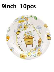 10pcs Bee Themed Party Plates, Cups, Paper Towels, Tablecloths, Bee Honey Gathering Party Suitable For Festivals, Celebrations, Birthdays, Parties, Tea Parties, Weddings, Bees - Multicolor - View 8