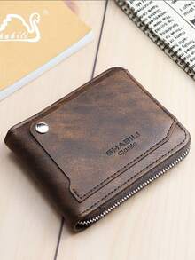 新款男士短款钱包，休闲时尚大容量多卡位复古拉链零钱包 - 彩色 - 查看 10