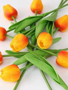 3pcs Artificial Tulip Flowers Decor, Home Decoration Accessories, Living Room & Bedroom Ornaments - Sunset Glow - View 8