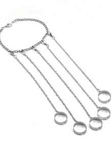 新款朋克风格银质指环链，时尚可调节男女指关节首饰，嘻哈配饰礼物