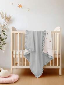 1条柔软棉质碎花婴儿毯，带荷叶边，舒适婴儿房毯 - 彩色 - 查看 4