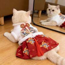 一件中国风公主唐装，适合小型犬猫穿着，秋冬季款。 - 紅色 - 查看 4