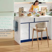 Kitchen Island Measuring 120x60x91 Cm With Adjustable Shelves, Metal Handles, Towel Rack And Bar Area, Suitable For Apartments, Kitchens And Similar Rooms. - Blue - View 5