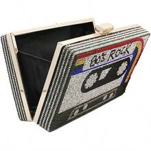 Women Retro Radio Tape-Shape Rhinestone Clutch Purse Vintage Crystal Evening Handbag Party Cocktail Shoulder Bag - 灰色 - 查看 3