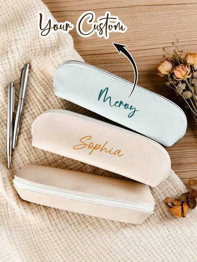 Hộp bút cá nhân hóa, túi đựng văn phòng phẩm tối giản màu trơn, túi đựng văn phòng phẩm và mỹ phẩm bằng chất liệu PU, có thể tùy chỉnh tên, đồ dùng học tập, độc đáo, cá nhân hóa, có thể tùy chỉnh, phù hợp cho mùa tựu trường, sử dụng hàng ngày, đi học và công tác, món quà lý tưởng cho bạn gái.