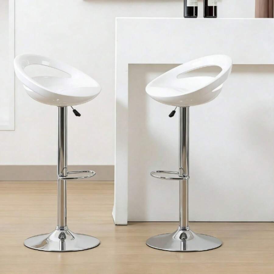 2er Set Barhocker ABS Barstuhl 81-101cm Höhenverstellbar 360 ° Schwenkbar Tresenhocker mit Fußstütze für Bar Bistro - Weiss - Übersicht 1