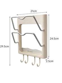 1Pc Wall-Mounted Hair Dryer Holder Styling Tool Organizer With Hook, 2-Shelf Durable Plastic Hair Straightener Stand ,Multi-Functional, Easy-To-Install, Space-Saving Bathroom Organizer, Anti-ScaldSuitable For Placing Hair Curlers, Straighteners, Flat Iron, Cabinet Door, Bathroom, Dormitory Desk - Multicolor - View 3