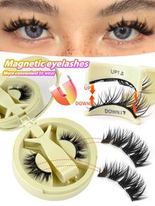 MAANGE 1 Set CC Curled Natural Look Reusable Magnetic False Eyelashes, Various Styles Individually Packaged, No Glue Needed, Easy To Wear And Remove, Creates Natural Makeup Look, 3D Natural Cartoon Style Thin & Soft False Lashes, Natural & Lengthening - 眼尾拉長款 - 查看 3