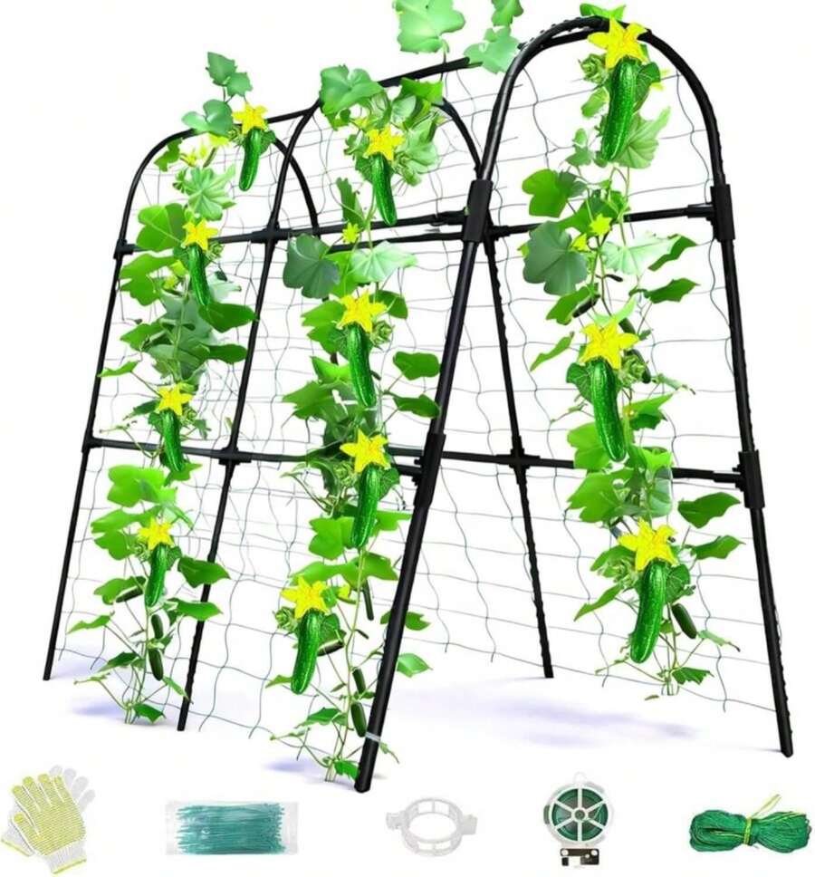 Laodier Cucumber Trellis For Raised Bed, U-Shape Garden Arch Metal Support For Climbing Plants, Metal Arch Plant Support Vegetables Trellis, Plant Support For Vine Outdoor (Black, 47*30*47inch(L*W*H)) - MàuA - Xem 1