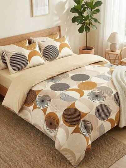2/3-delars påslakanset, påslakanset, sängkläder, hudvänligt täckeöverdrag, mjukt och bekvämt sängkläderset för sovrum, geometriskt cirkulerande påslakanset i varm ton, andningsbart, dammtät, halkfri, lätt och silkeslen, lämplig för alla årstider, för twin/queen/king size, 1-delars påslakan och 1/2-delars örngott, perfekt julklapp, lämplig för alla årstider, maskintvättbar, rumsdekor
