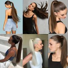 Really Human Hair Ponytail Clip-In Extension, Natural Black, Straight, Wrap Around Ponytail Hairpiece For Women, Universal Fit, Basic Style - Multicolor - View 4