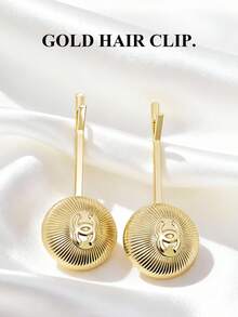 Christian Dior Gold Metal Hair Clips With Embossed Logo (Set Of 2) Non-Slip Styling Hair Barrettes - Gold - View 7