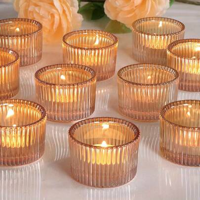 Elegant Modern Glass Candle Holder Centerpiece - Vertical Pattern Table Decor, Tea Light Candle Holder For Home, Wedding, Party, Restaurant - No Electricity Needed, Easy To Clean - Perfect For Living Room, Bedroom, Hotel, Bar Decorations, Candle Holder Decor, Wedding Decoration, Polished Finish, Premium Finish, Event Planners, Party Decor, Stylish Decor, Glassware, Hospitality Decor