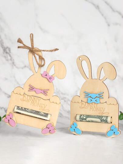 1pc Easter Bunny Shaped Cash Clip, Can Hold Cash Gifts, Easter Basket Filler, Gift Card Cash Clip Tag, Suitable For Teens, Kids, Babies, Grandchildren, Basket Decor (Pink, Blue)