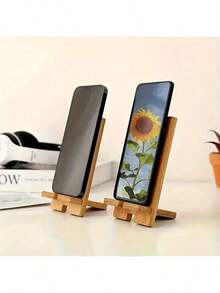 木质桌面手机支架，方形智能手机支架，适用于办公室收纳整理，天然木质表面，桌面电子配件支架，适用于所有设备 | 优雅的桌面配件，兼容、安卓手机，生日礼物，送给家人、朋友的礼物，生日手机配件，承重力强 - 棕色 - 查看 5