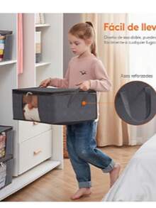 Lifewit Bolsa de almacenamiento plegable para ropa, organizador de armario con asa reforzada, tela resistente y transparente para suéteres, abrigos, camisetas, mantas, paquete de 3, gris - Gris Claro - Ver 4