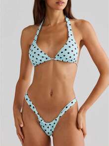 Women's Two Piece Bikini Swimsuit Triangle Top Bathing Suits Back Tie String Cheeky Bikini Sets - Azul - Ver 1