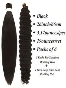 6 Packs Of 26 Inch Pre-Stretched Bohemian Style Braiding Hair Extensions, Suitable For Braiding, Curling, Deep Curly Bohemian Braids, Synthetic Bohemian Deep Curly Crochet Braids - Multicolor - View 4