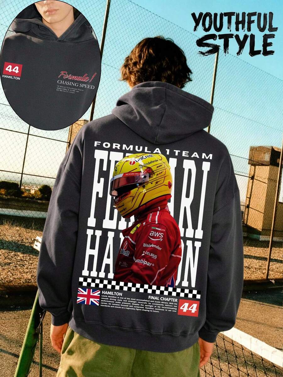 Men's Hoodie, Vintage F1 Racing Sweatshirt, Retro  Hamilton Graphic Hoodie, Gift For  Fans - 深灰色 - 查看 1