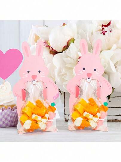 10pcs Rabbit Paper Candy Bags, Easter Gifts Bags, Chocolate Candy Bags With Cute Rabbit Cartoon Cards, Suitable For Holidays And Home Decor