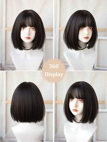 Short Bobo Wig 12inch Brown Straight Hair Wig Natural Daily Hair Synthetic Heat Resistant Wigs - Natural Black - View 5