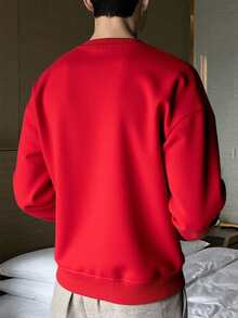Felpa casual da uomo a girocollo di buona qualità, in stile natalizio rosso - Rosso - Visualizzare 2