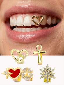 2 件镀金嘻哈牙套朋克定制牙套上下牙套套装可拆卸嘻哈口腔牙套适用于男女礼物万圣节派对照片化妆舞会配饰 - 彩色 - 查看 10